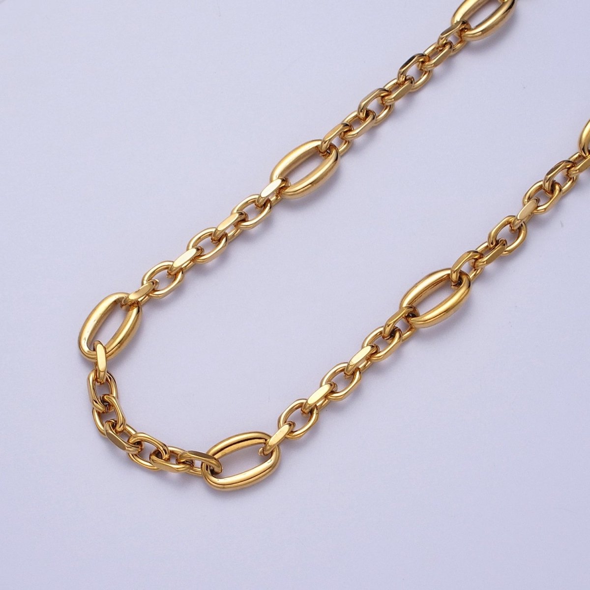 24K Gold Filled 9mm Designed Oval Flat Cable Link Gold, Silver Unfinished Chain | ROLL-897, ROLL-898 Clearance Pricing - DLUXCA