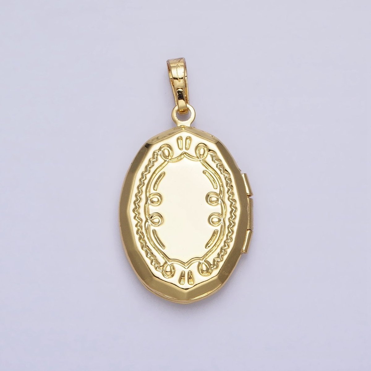 24K Gold Filled Abalone Oval Geometric Engraved Locket in Gold & Silver | AA-369 AA-370 - DLUXCA