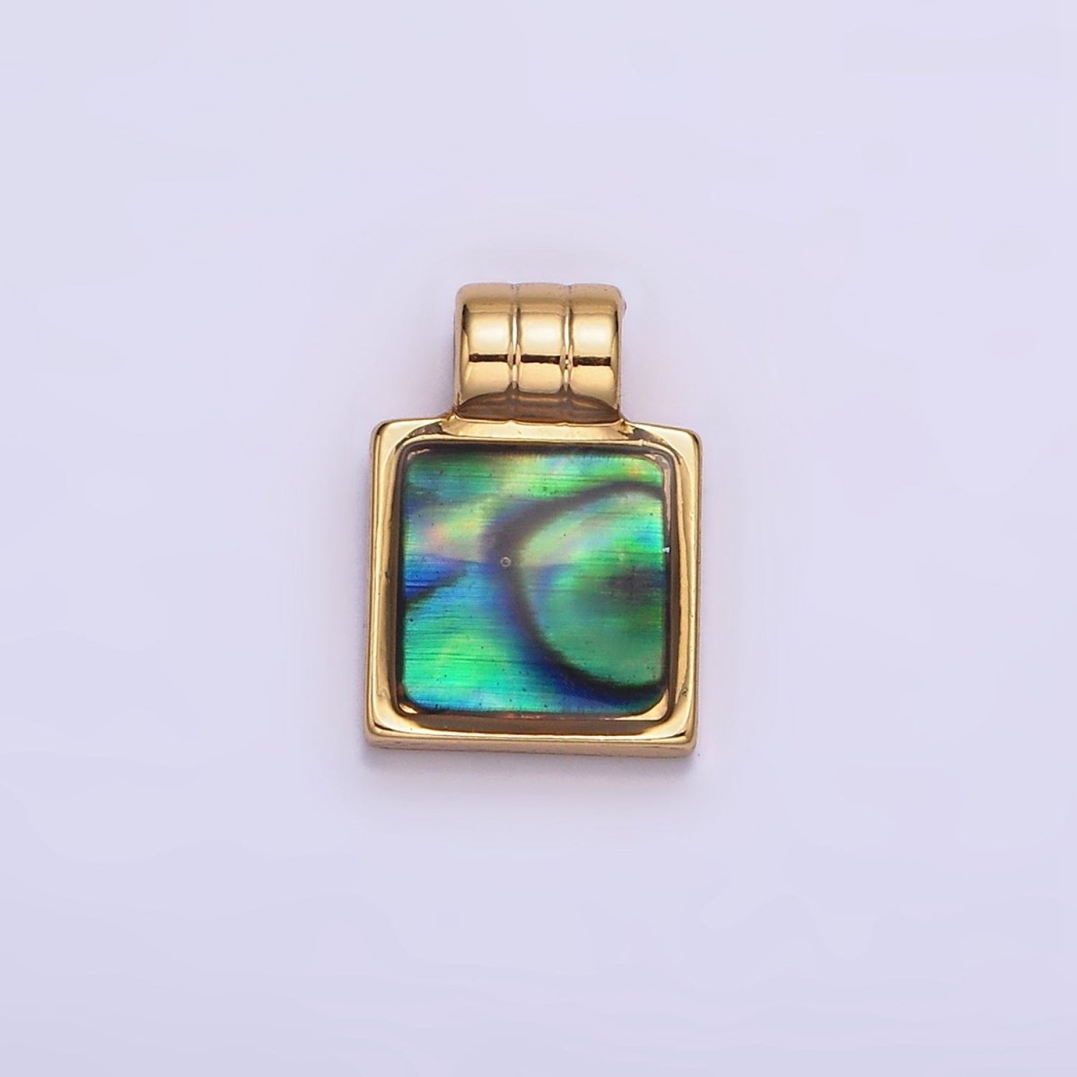 24K Gold Filled Abalone Square Tag Triple Lined Bail Pendant | AA563 - DLUXCA