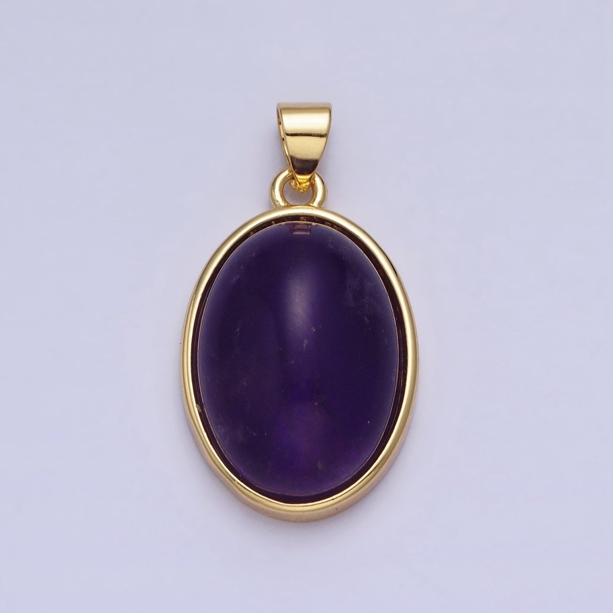 24K Gold Filled Amethyst, Rose Quartz Natural Gemstone 27.3mm Cabochon Bezel Oval Pendant | AA327 AA329 - DLUXCA