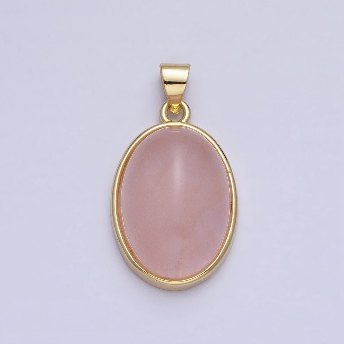 24K Gold Filled Amethyst, Rose Quartz Natural Gemstone 27.3mm Cabochon Bezel Oval Pendant | AA327 AA329 - DLUXCA