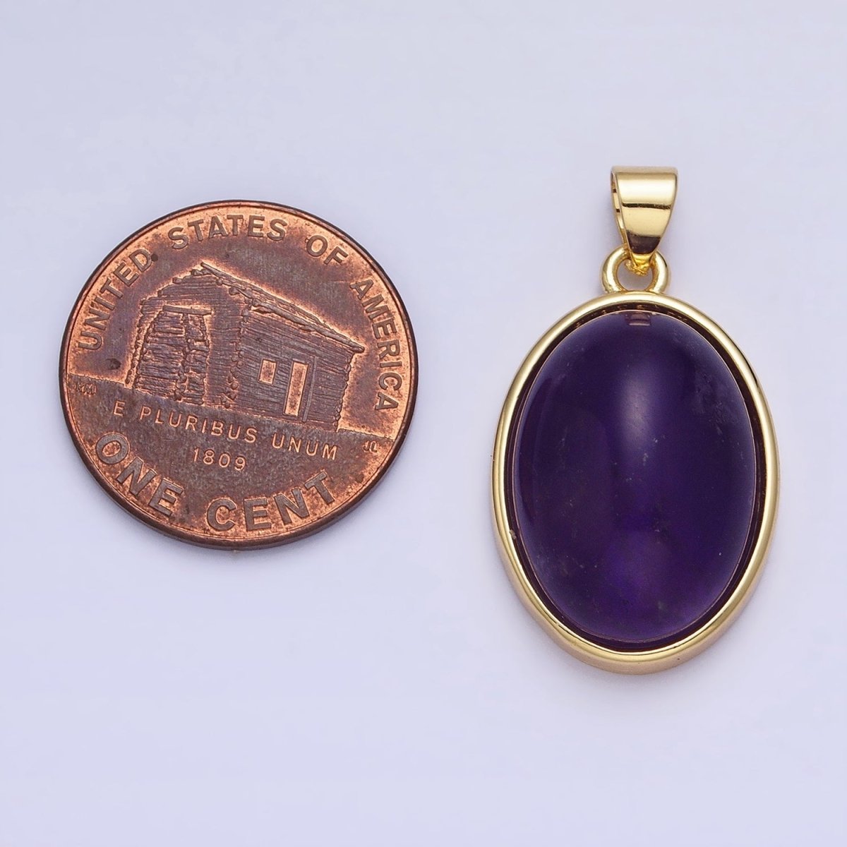 24K Gold Filled Amethyst, Rose Quartz Natural Gemstone 27.3mm Cabochon Bezel Oval Pendant | AA327 AA329 - DLUXCA