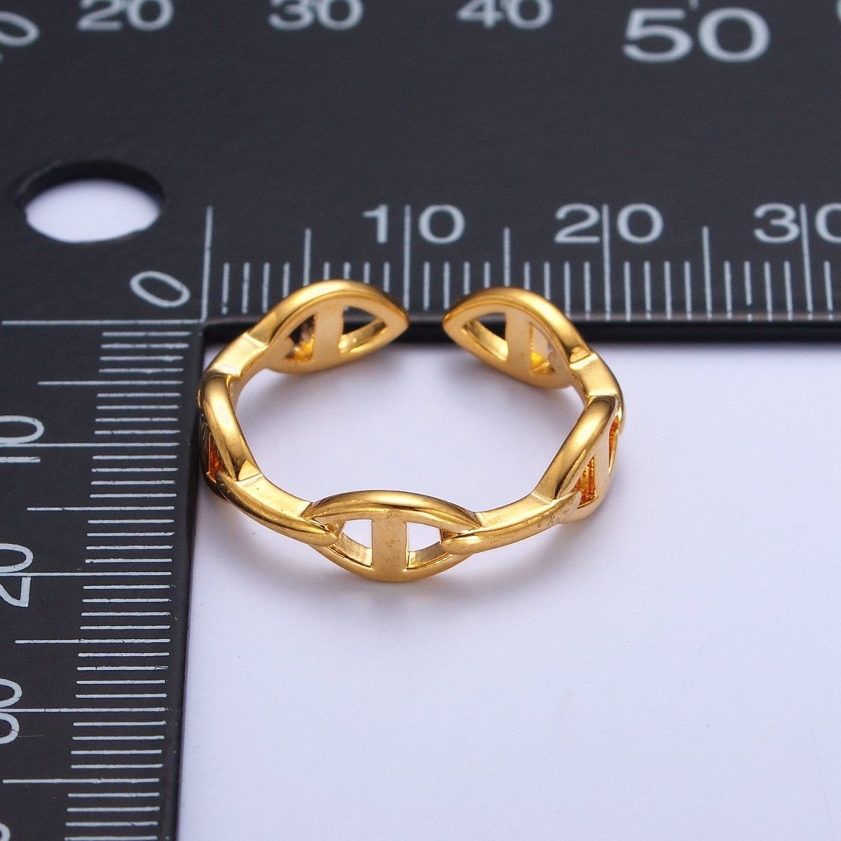 24K Gold Filled Anchor Mariner Chain Link Adjustable Gold Ring | X-574 - DLUXCA
