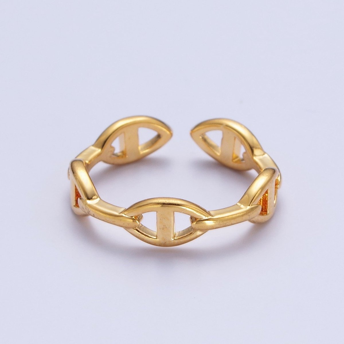24K Gold Filled Anchor Mariner Chain Link Adjustable Gold Ring | X-574 - DLUXCA