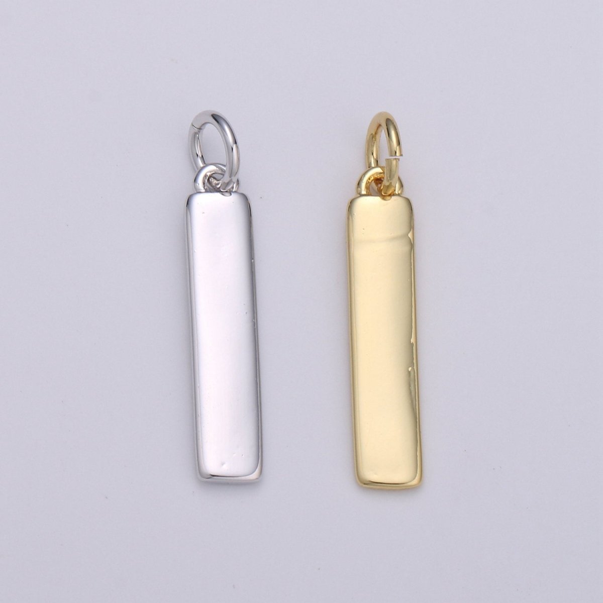 24k Gold Filled and Silver Long Rectangle Charm, Dainty Women Necklace, Gold Filled Charm, For DIY Jewelry, Gold Color | D-542 D-543 - DLUXCA