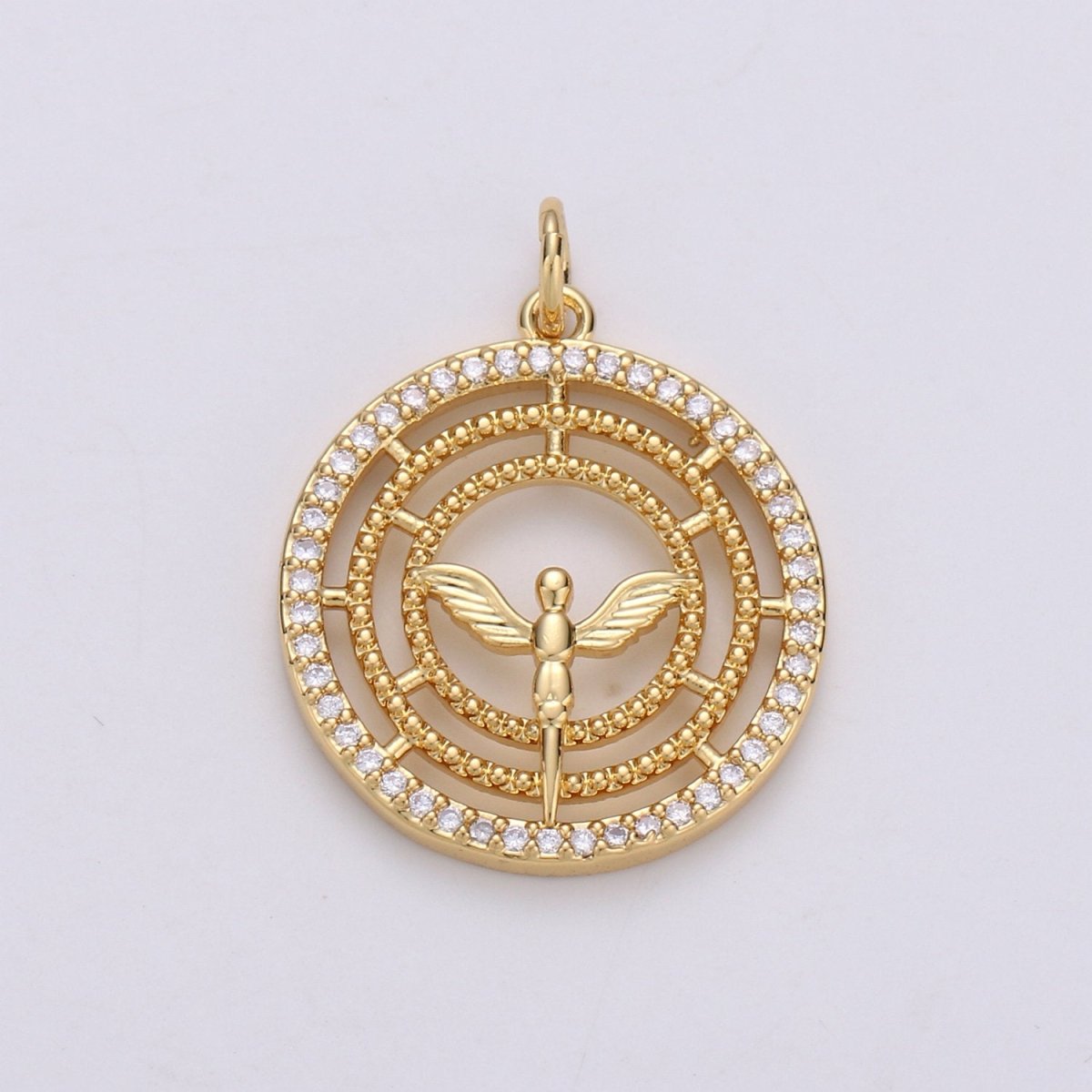 24k Gold Filled Angel Charm Micro Pave Cubic Angel Charm, Blessing Charms Angel Wings CZ Sparkle Gold Charm Dainty Minimalist Jewelry Supply D-641 - DLUXCA