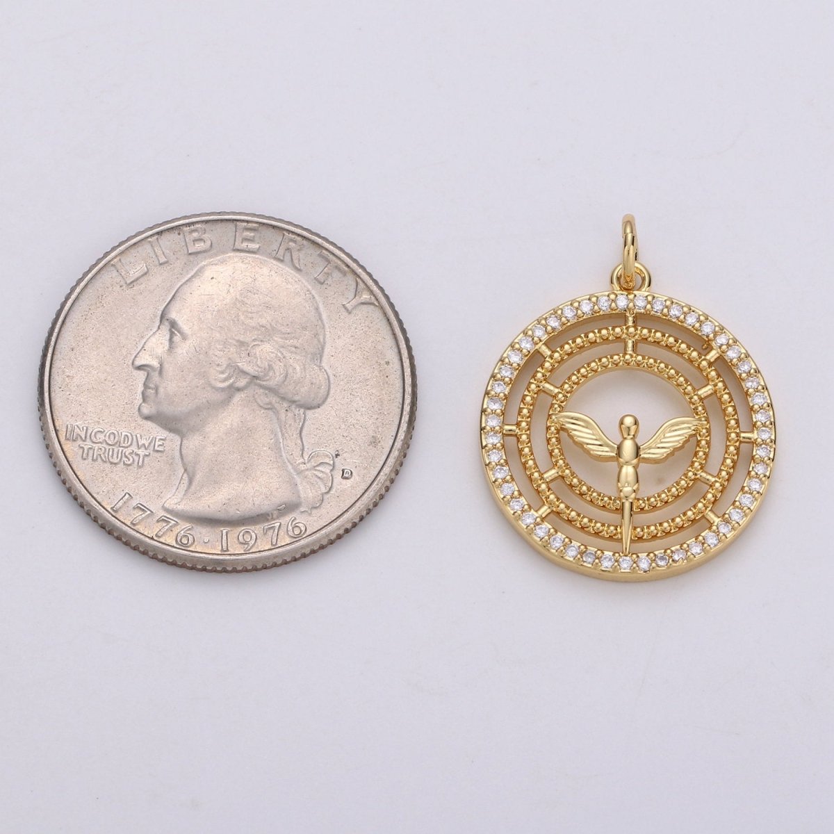 24k Gold Filled Angel Charm Micro Pave Cubic Angel Charm, Blessing Charms Angel Wings CZ Sparkle Gold Charm Dainty Minimalist Jewelry Supply D-641 - DLUXCA