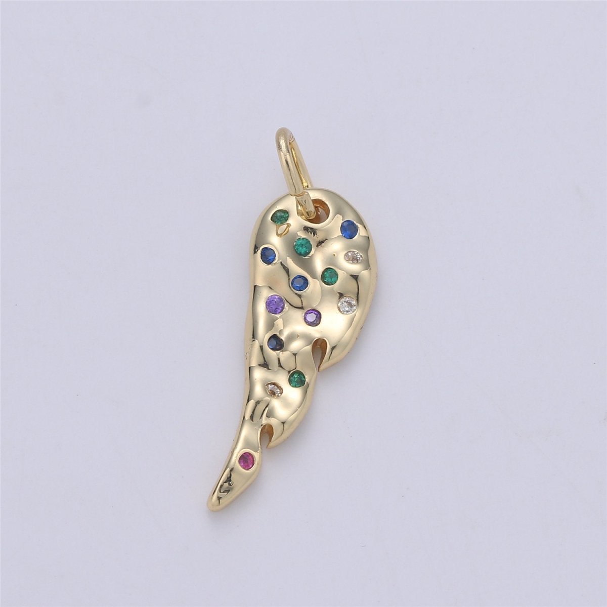 24K Gold filled Angel Wing Dainty Charm with Micro Pave Multi Color Rainbow Cubic Zirconia CZ Stone for Necklace or Bracelet, C-914 - DLUXCA