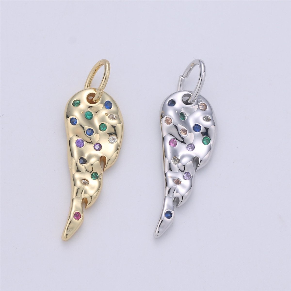 24K Gold filled Angel Wing Dainty Charm with Micro Pave Multi Color Rainbow Cubic Zirconia CZ Stone for Necklace or Bracelet, C-914 - DLUXCA