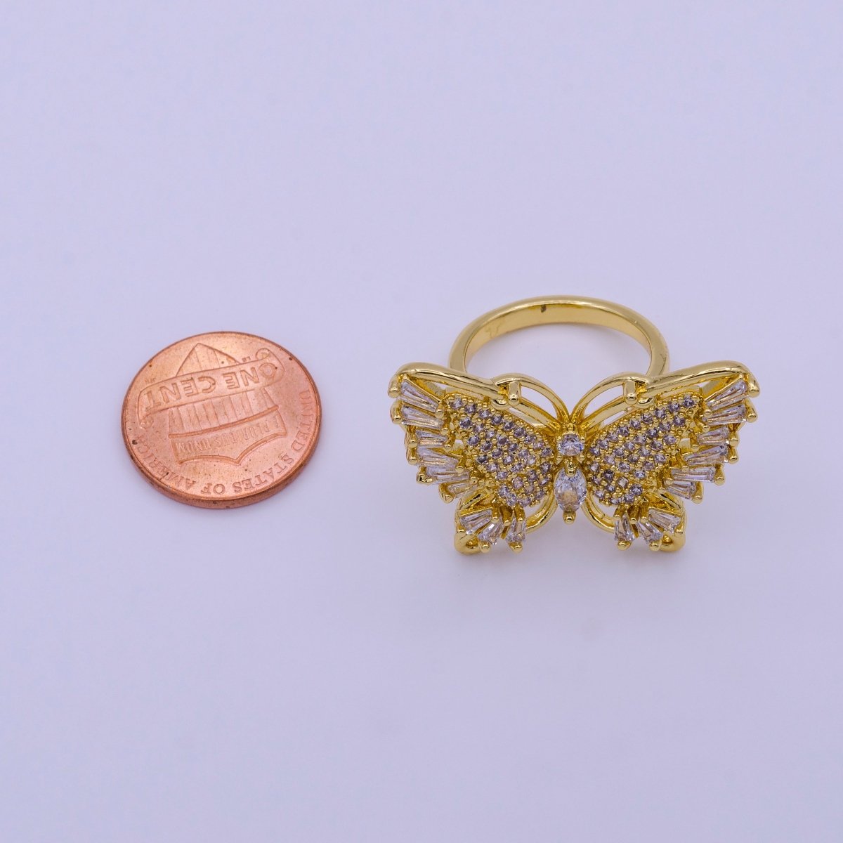24K Gold Filled Antenna Monarch Butterfly Marquise Baguette Micro Paved Wings Ring | O-004 - DLUXCA