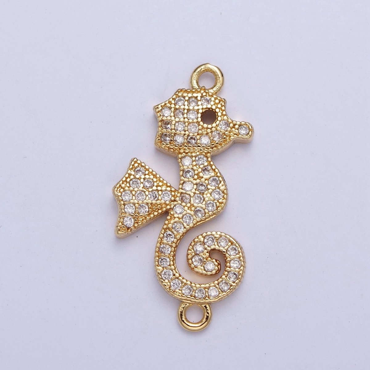 24K Gold Filled Baby Seahorse Ocean Wildlife Connector Charm, Micro Pave Cubic Zirconia Sea Animal Component For Jewelry Making G-883 - DLUXCA