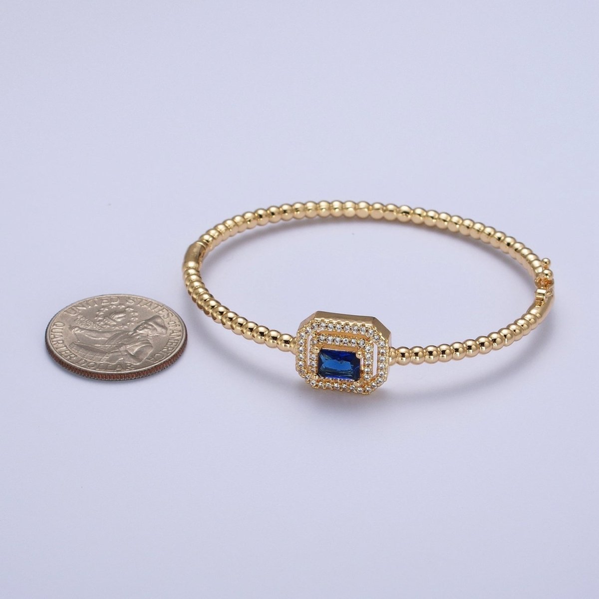 24K Gold Filled Baguette Cubic Zirconia Beaded Bangle Bracelet | WA-1414 - WA-1417 Clearance Pricing - DLUXCA