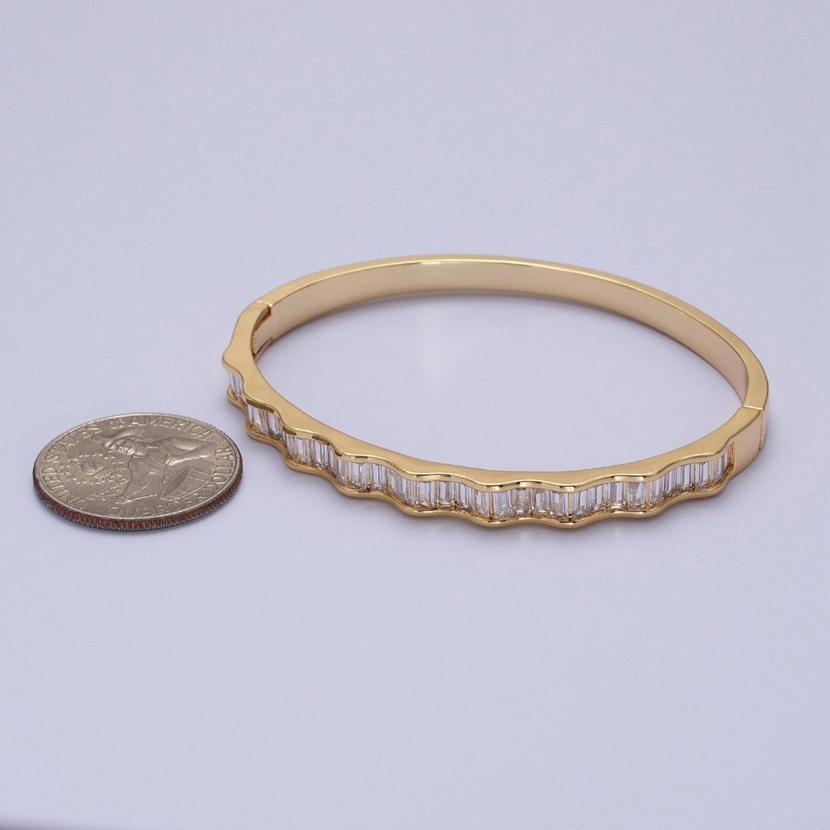 24k Gold Filled Baguette Geometric Wavy Silver / Gold Bangle Bracelet | WA-1299 WA-1346 WA-1347 Clearance Pricing - DLUXCA