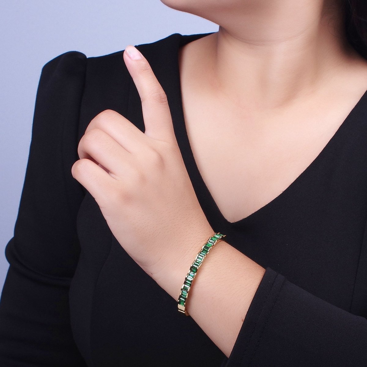 24k Gold Filled Baguette Geometric Wavy Silver / Gold Bangle Bracelet | WA-1299 WA-1346 WA-1347 Clearance Pricing - DLUXCA