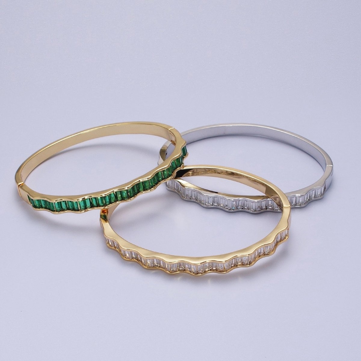 24k Gold Filled Baguette Geometric Wavy Silver / Gold Bangle Bracelet | WA-1299 WA-1346 WA-1347 Clearance Pricing - DLUXCA