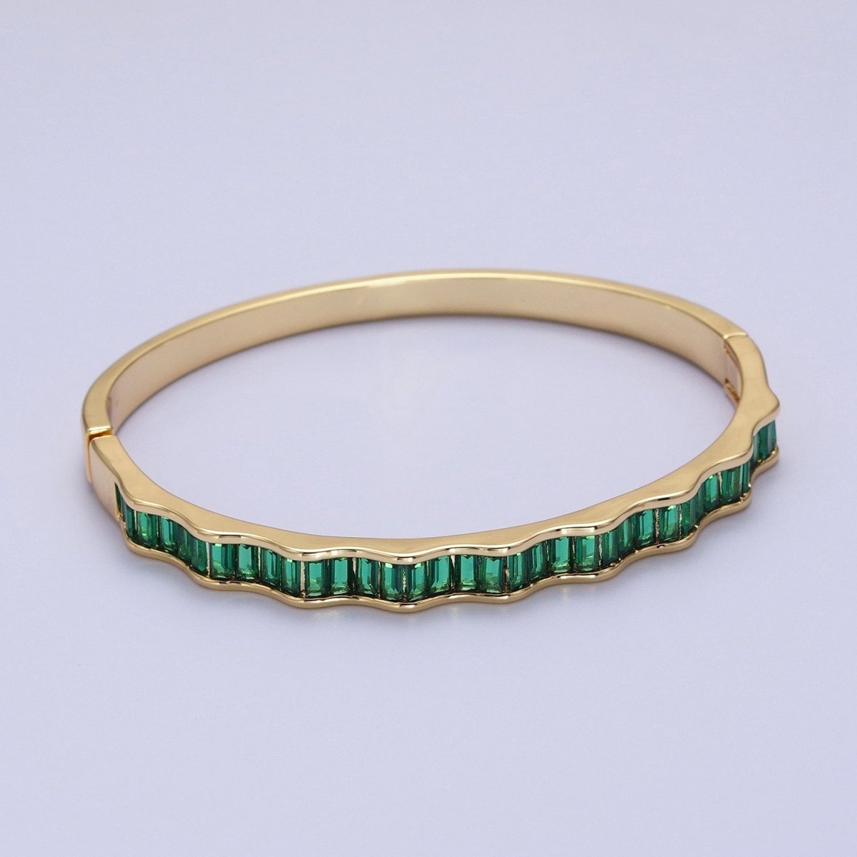 24k Gold Filled Baguette Geometric Wavy Silver / Gold Bangle Bracelet | WA-1299 WA-1346 WA-1347 Clearance Pricing - DLUXCA