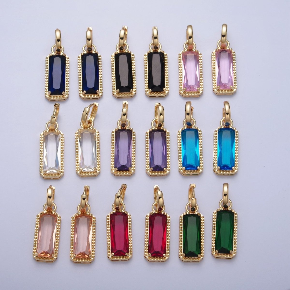 24K Gold Filled Baguette Huggie Hoop, Multicolor CZ Gold Beaded Cocktail Party Earrings V-410-V-418 - DLUXCA