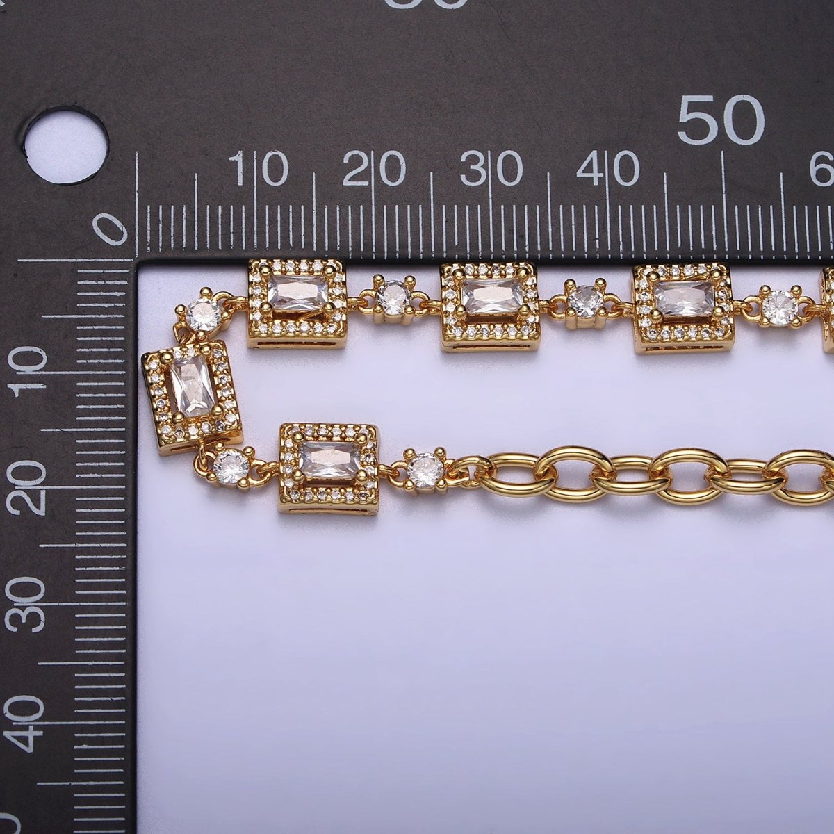 24k Gold Filled Baguette Micro Paved Round CZ Cable Link 17 Inch Chain Necklace in Silver & Gold | WA-1610 WA-1615 Clearance Pricing - DLUXCA