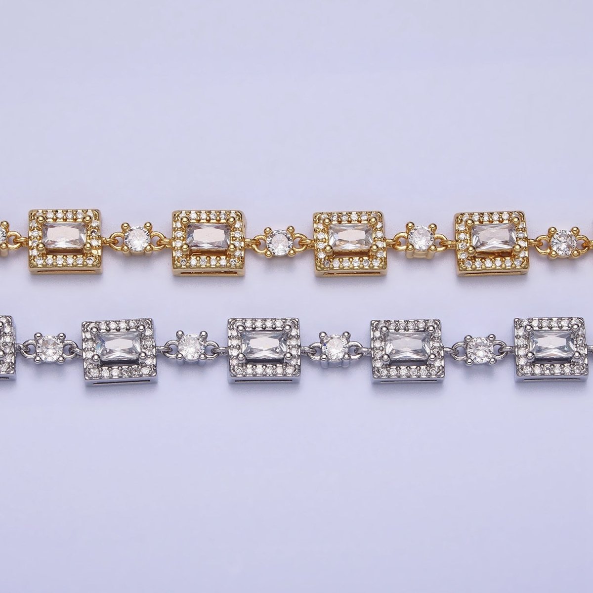 24k Gold Filled Baguette Micro Paved Round CZ Cable Link 17 Inch Chain Necklace in Silver & Gold | WA-1610 WA-1615 Clearance Pricing - DLUXCA