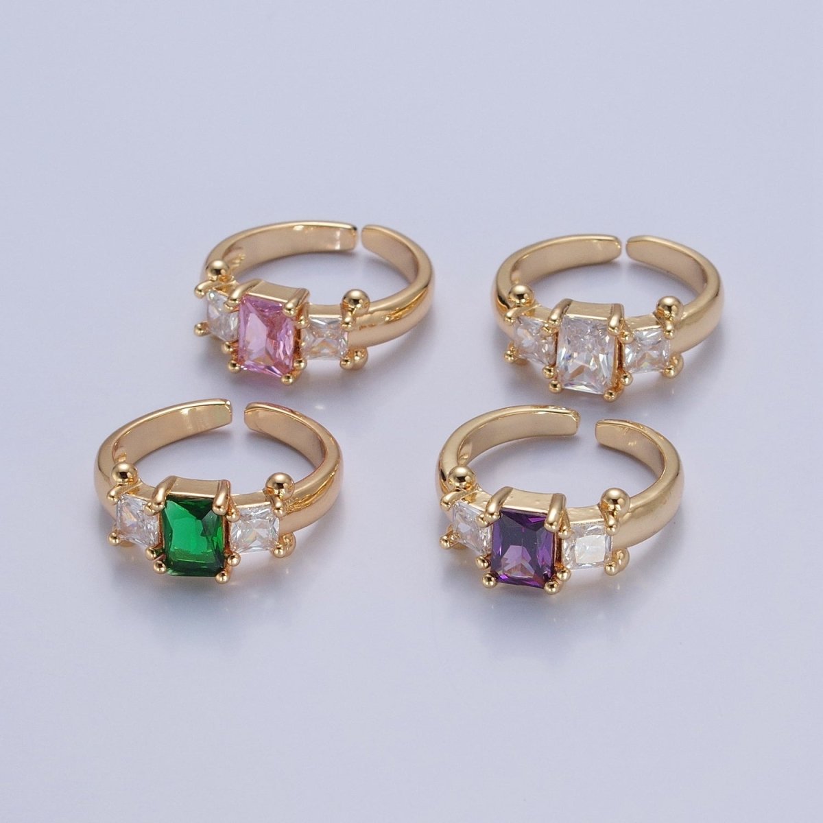 24K Gold Filled Baguette Square Cubic Zirconia CZ Promise Ring O-2272 O-2273 O-2274 O-2275 - DLUXCA