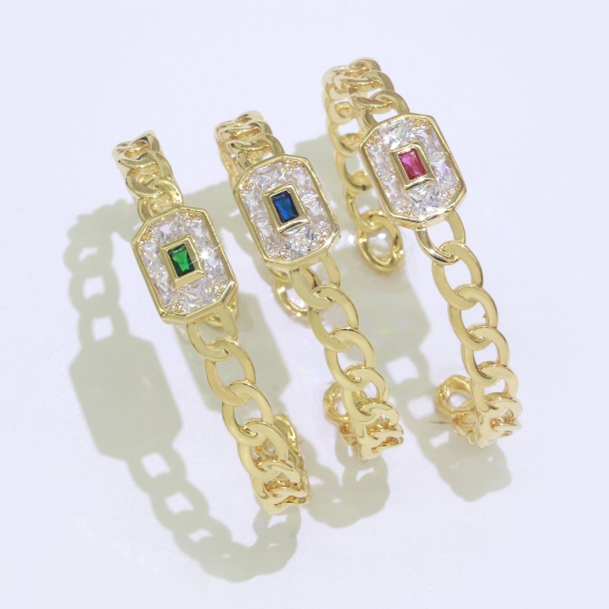 24K Gold Filled Bangle Bracelet Micro Pave Open Adjustable Curb Chain Link Bracelet Wholesale Stacking Bracelet Fashion Jewelry | WA-040 WA-041 WA-042 Clearance Pricing - DLUXCA