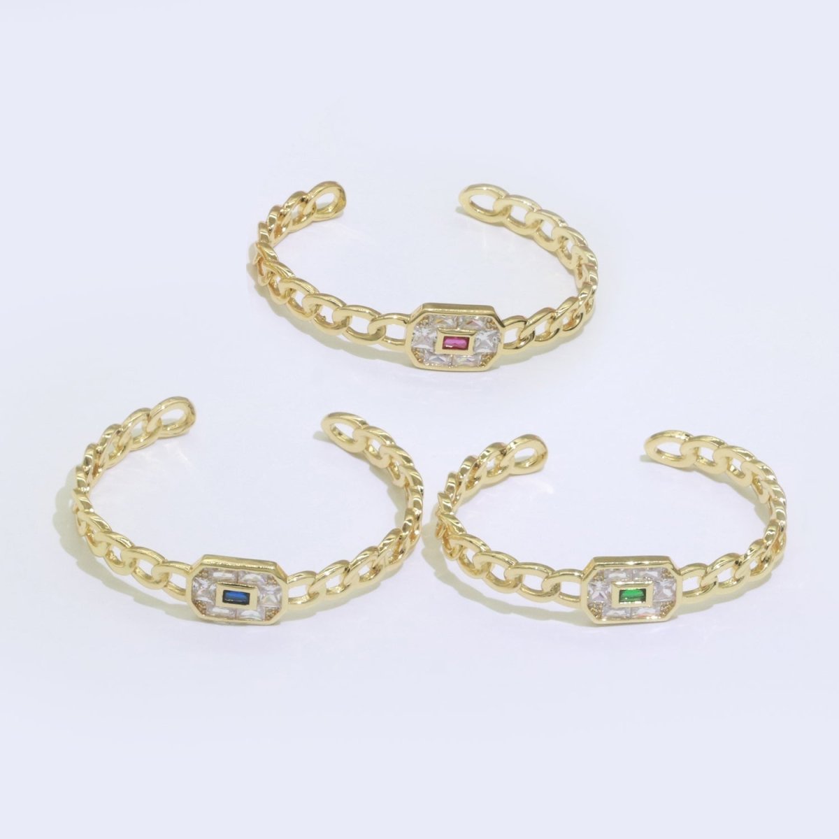 24K Gold Filled Bangle Bracelet Micro Pave Open Adjustable Curb Chain Link Bracelet Wholesale Stacking Bracelet Fashion Jewelry | WA-040 WA-041 WA-042 Clearance Pricing - DLUXCA