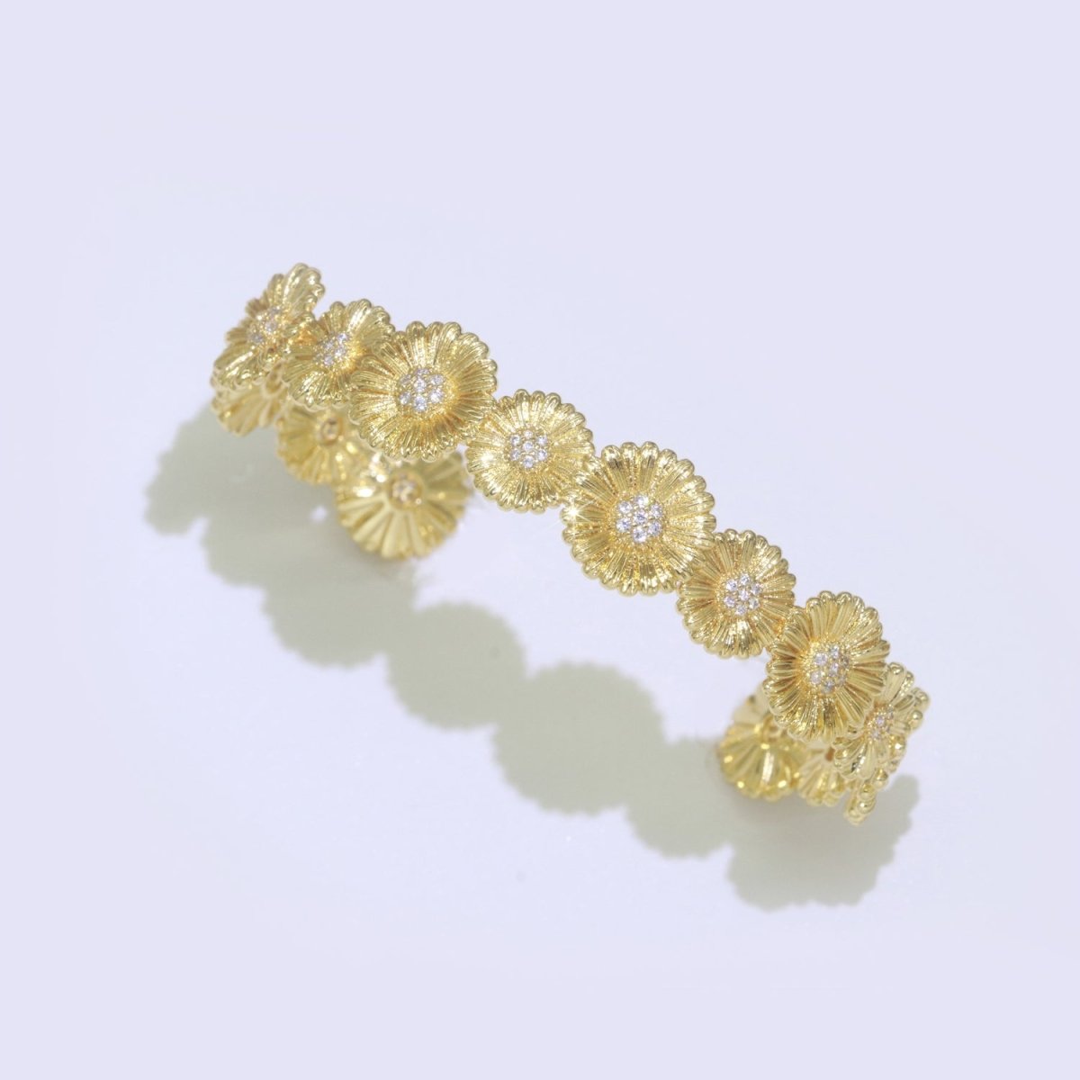 24K Gold Filled Bangle Bracelet Micro Pave Open Adjustable Sun Flower Bracelet Wholesale Stacking Bracelet Fashion Jewelry | WA-043 Clearance Pricing - DLUXCA
