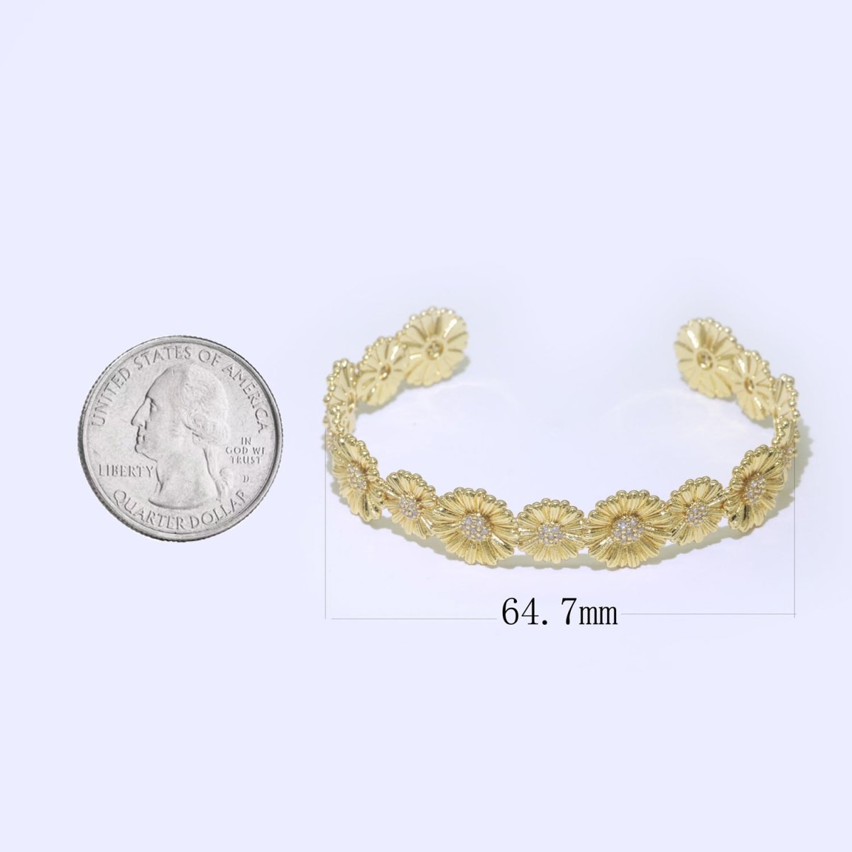 24K Gold Filled Bangle Bracelet Micro Pave Open Adjustable Sun Flower Bracelet Wholesale Stacking Bracelet Fashion Jewelry | WA-043 Clearance Pricing - DLUXCA