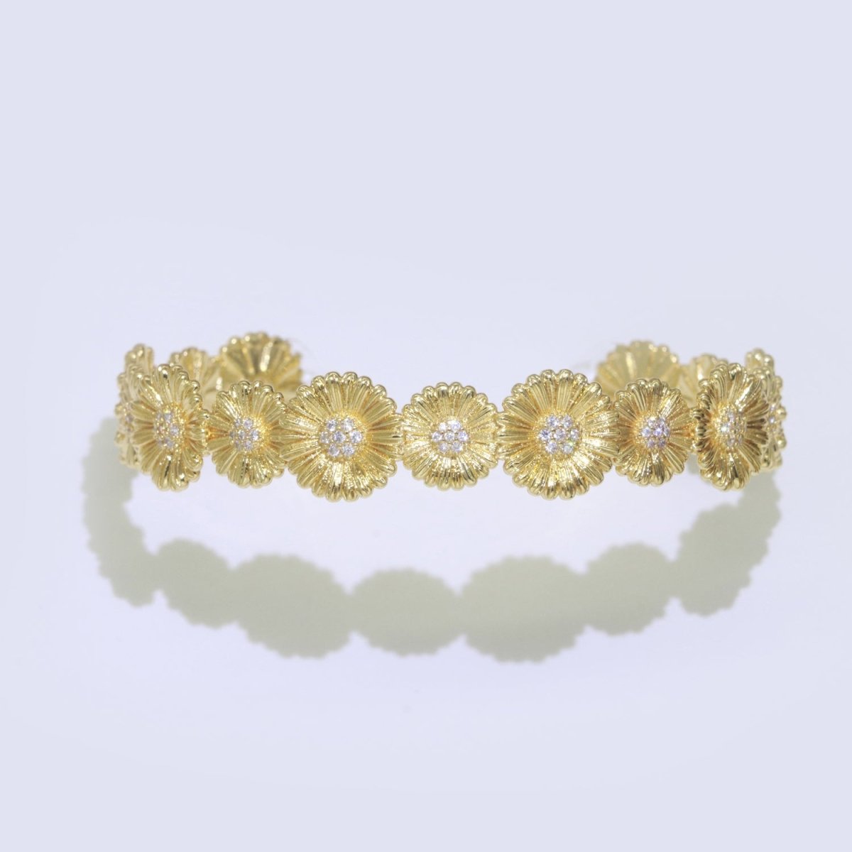 24K Gold Filled Bangle Bracelet Micro Pave Open Adjustable Sun Flower Bracelet Wholesale Stacking Bracelet Fashion Jewelry | WA-043 Clearance Pricing - DLUXCA