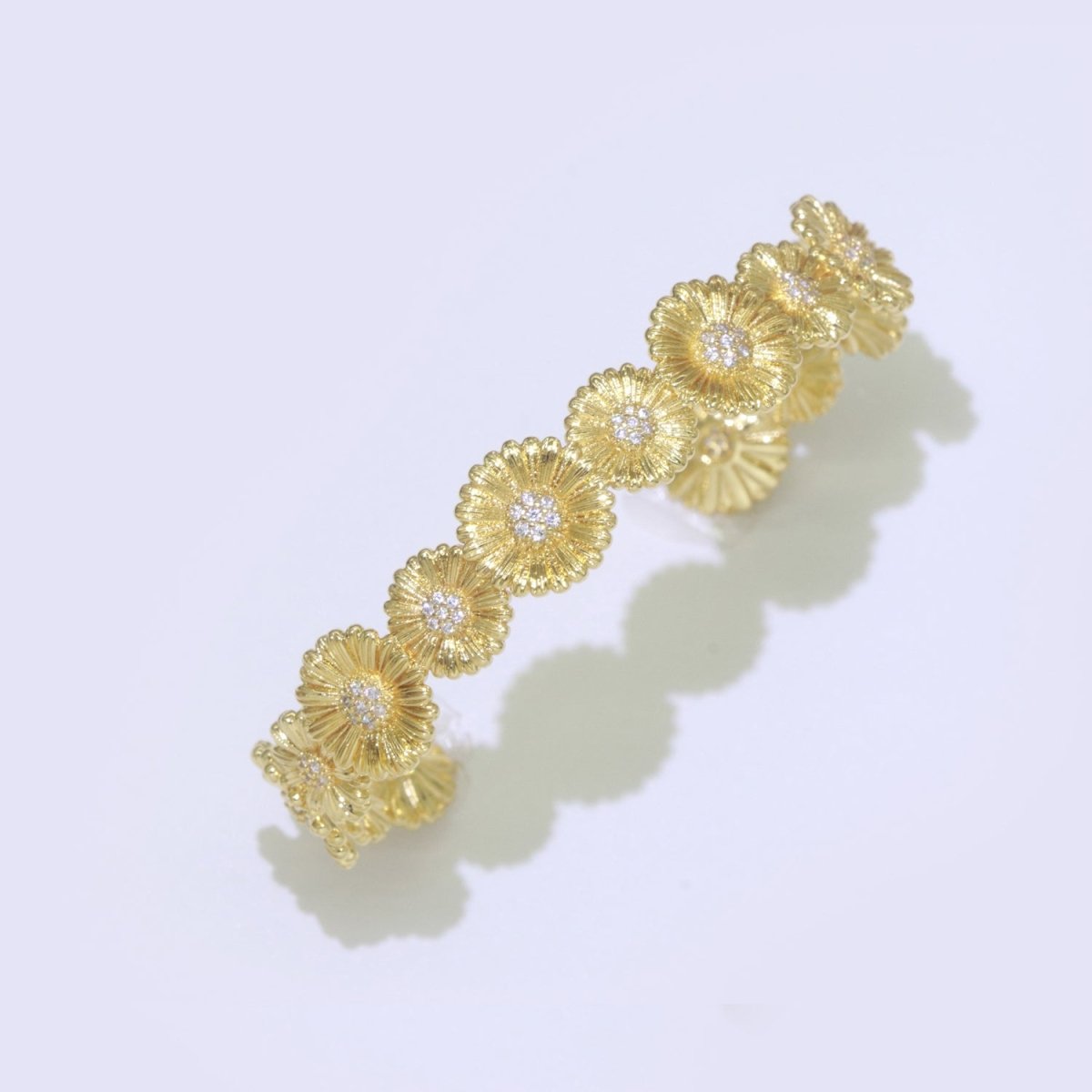 24K Gold Filled Bangle Bracelet Micro Pave Open Adjustable Sun Flower Bracelet Wholesale Stacking Bracelet Fashion Jewelry | WA-043 Clearance Pricing - DLUXCA