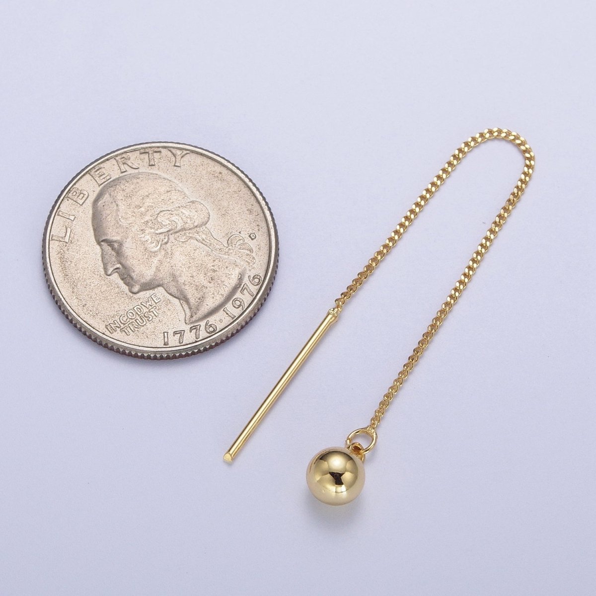 24K Gold Filled Bead Ball Charm Curb Chain Threader Womens Earrings | Y-039 - DLUXCA