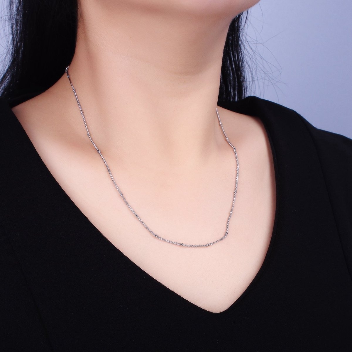 24K Gold Filled Beaded Cable Chain Necklace, Silver Gold Satellite Chain Necklace 18 inch | WA-1843 WA-1844 Clearance Pricing - DLUXCA