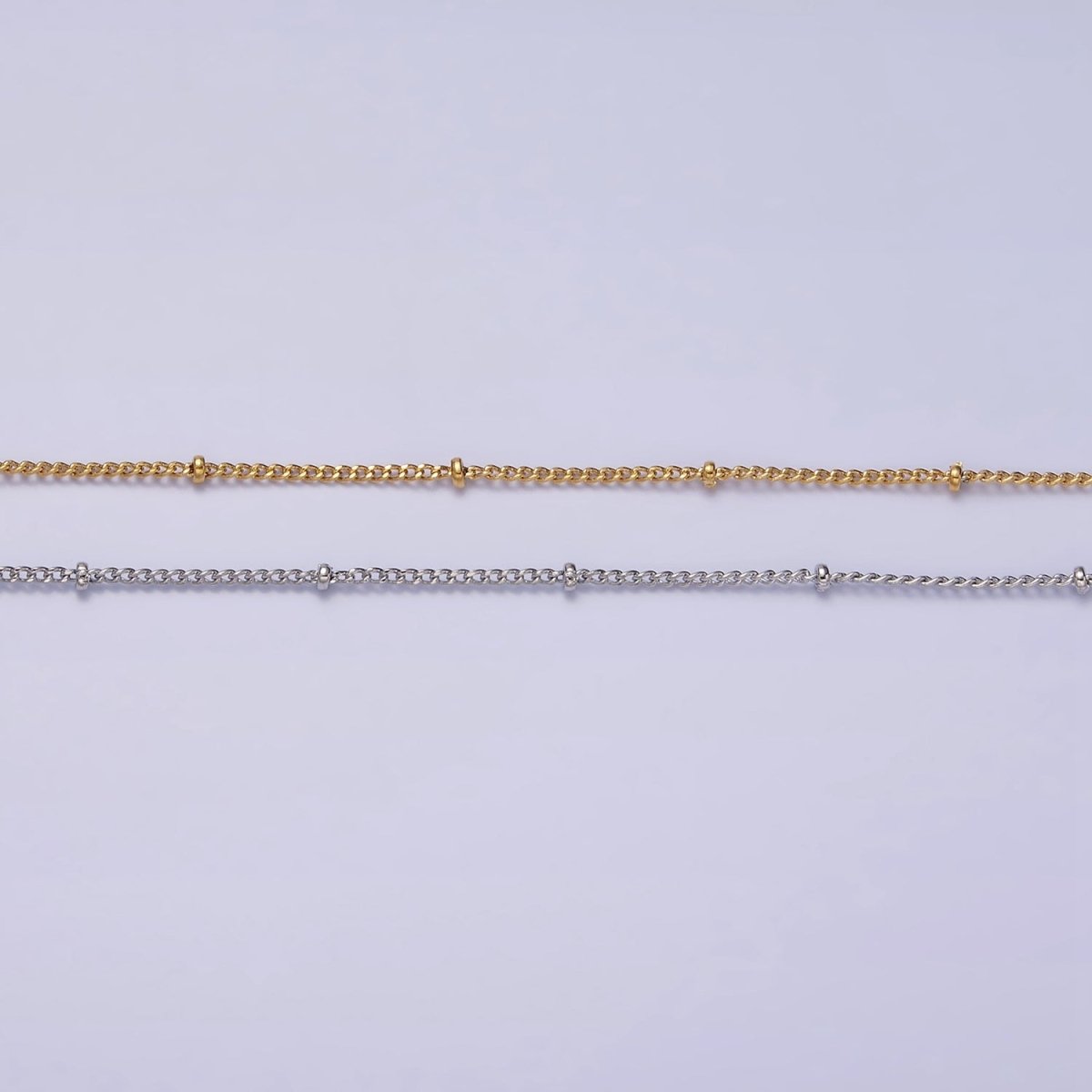 24K Gold Filled Beaded Cable Chain Necklace, Silver Gold Satellite Chain Necklace 18 inch | WA-1843 WA-1844 Clearance Pricing - DLUXCA