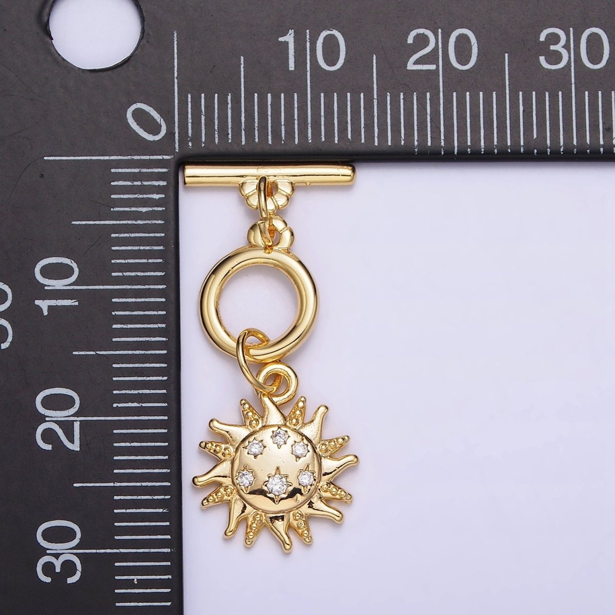 24K Gold Filled Beaded CZ Celestial Sun Toggle Clasps OT Closure Jewelry Supply in Gold & Silver | Z-434 Z-435 - DLUXCA