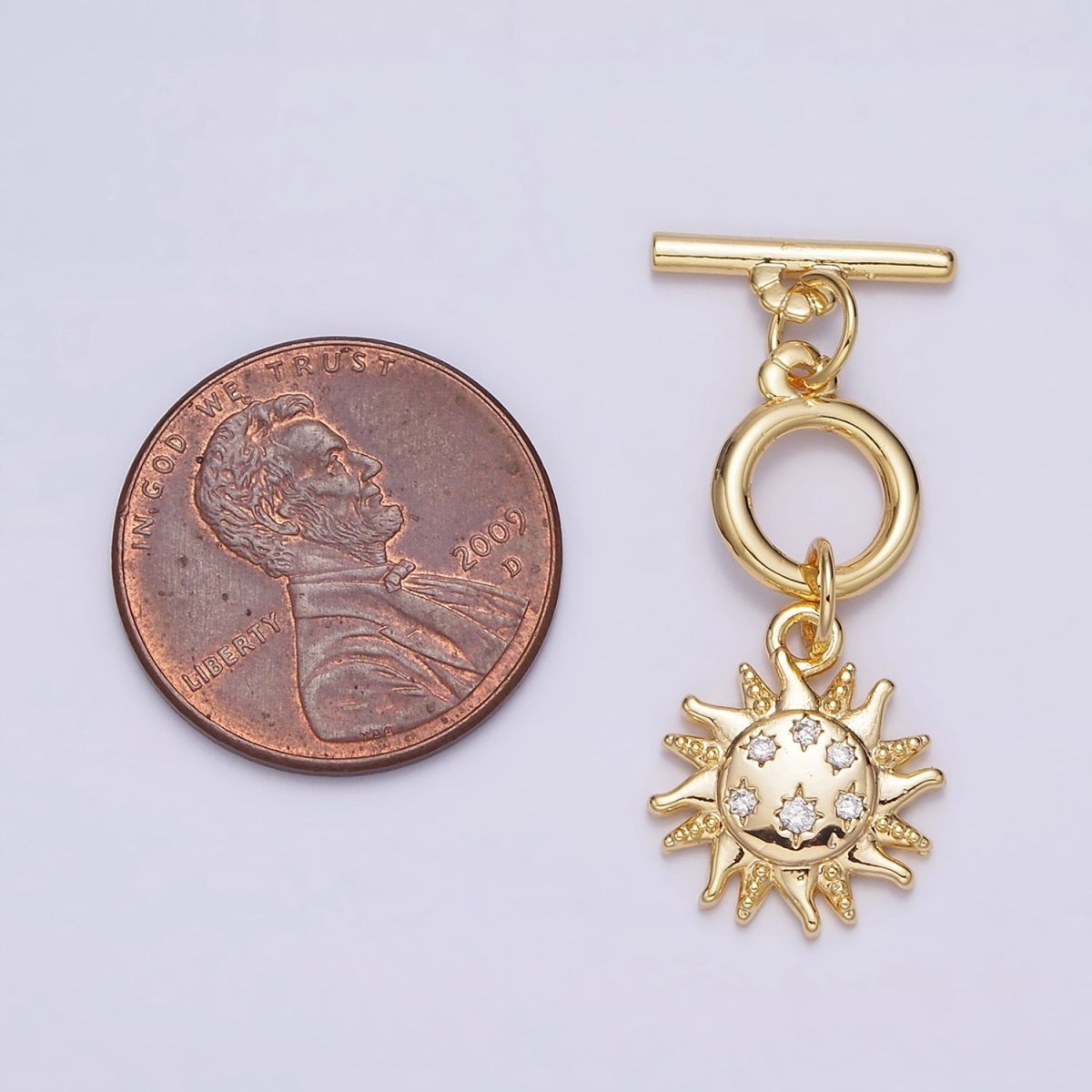 24K Gold Filled Beaded CZ Celestial Sun Toggle Clasps OT Closure Jewelry Supply in Gold & Silver | Z-434 Z-435 - DLUXCA