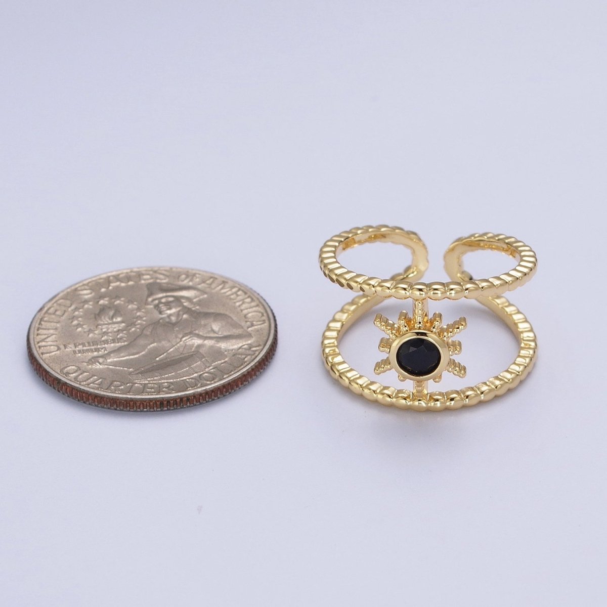 24K Gold Filled Beaded Double Band Round CZ Cubic Zirconia Celestial Star Adjustable Ring | Y-374 ~ Y-379 - DLUXCA