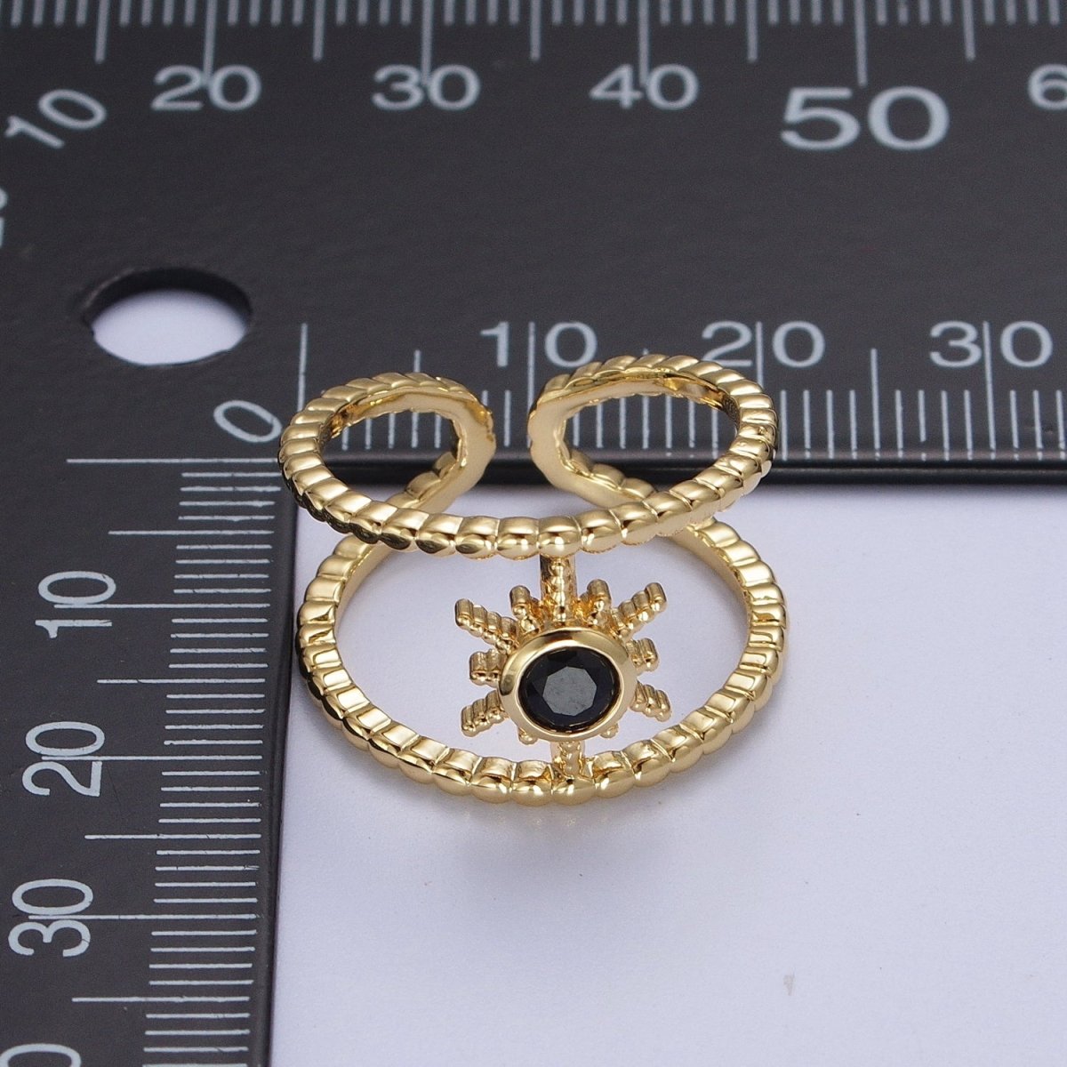 24K Gold Filled Beaded Double Band Round CZ Cubic Zirconia Celestial Star Adjustable Ring | Y-374 ~ Y-379 - DLUXCA