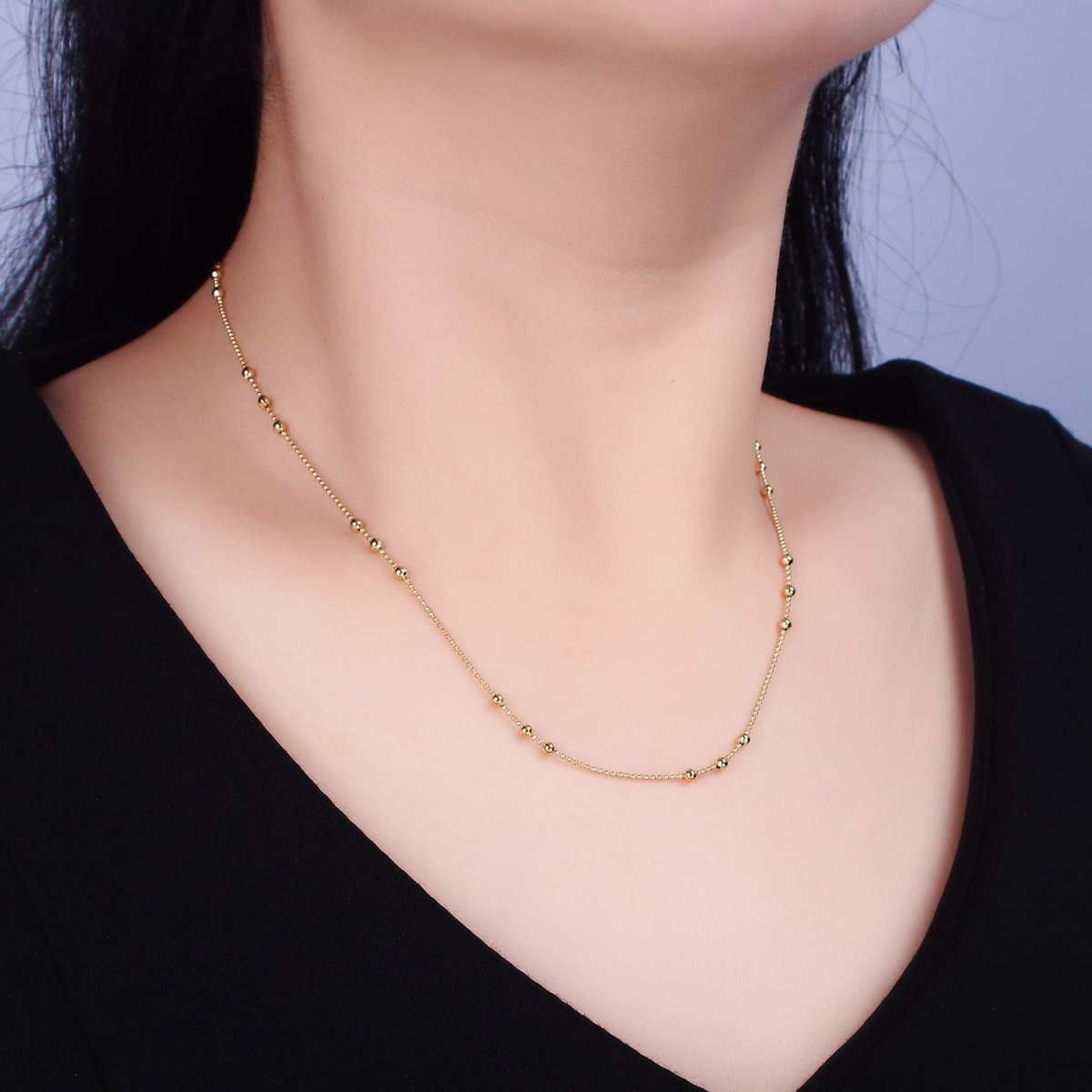 24k Gold Filled Beaded Satellite Chain Gold Filled Silver Chain Simple Everyday Layering Necklace 15.75 Inch | WA-1855 WA-1856 Clearance Pricing - DLUXCA