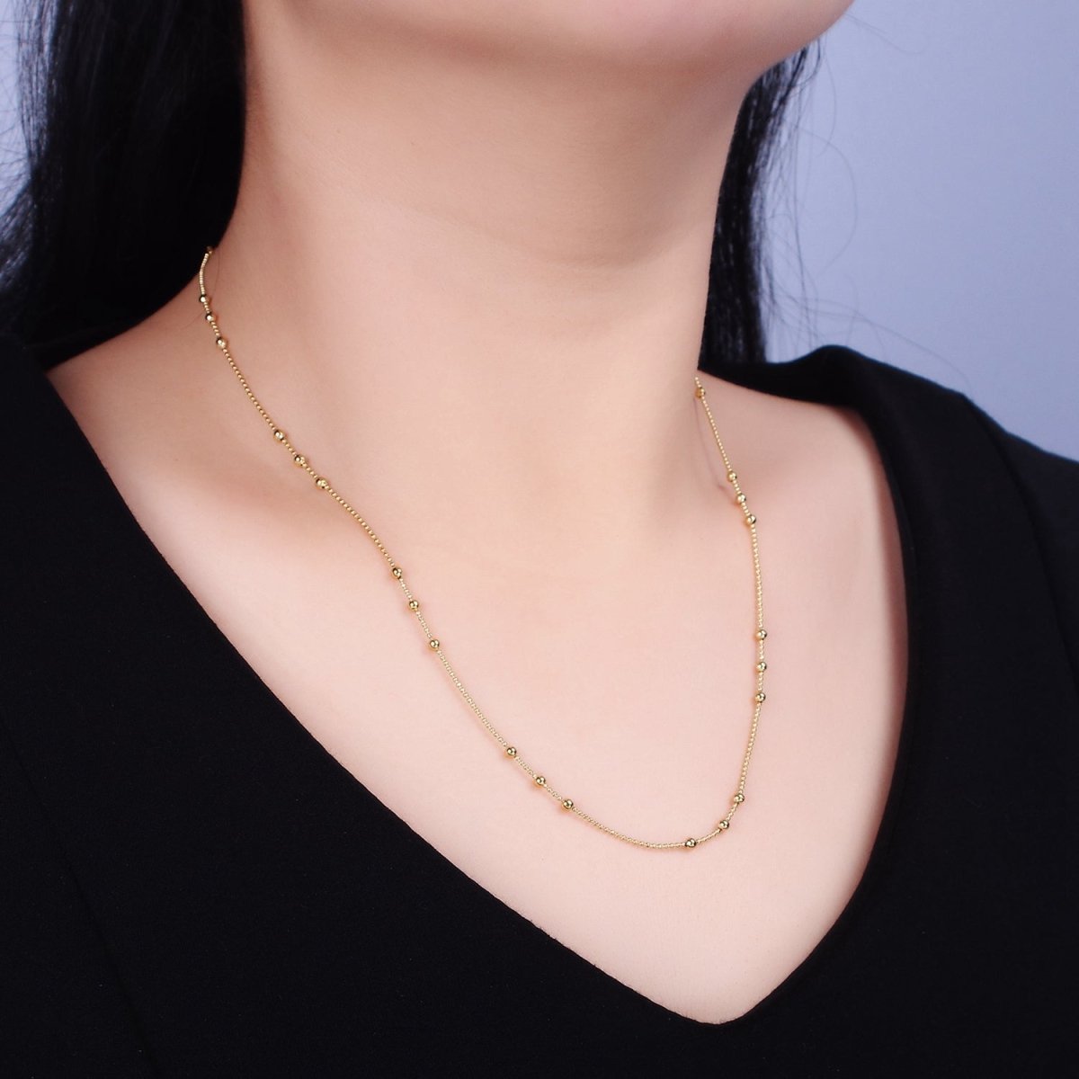 24k Gold Filled Beaded Satellite Chain Gold Filled Silver Chain Simple Everyday Layering Necklace 18 Inch | WA-1853 WA-1854 Clearance Pricing - DLUXCA
