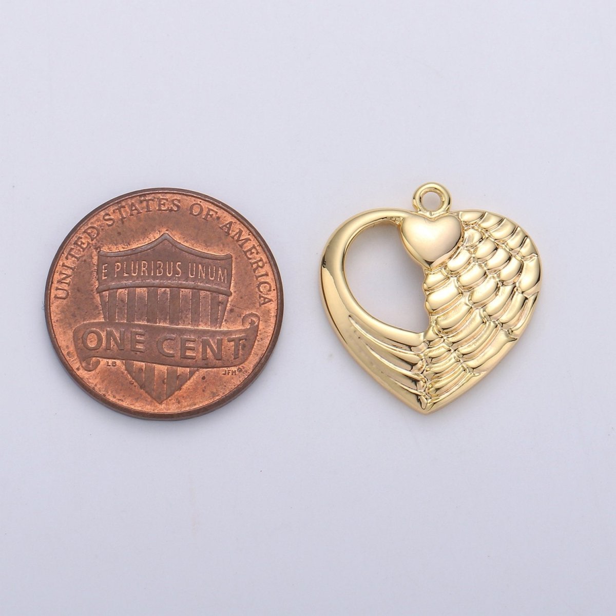 24K Gold Filled Beautiful Angel Wing Dainty Charm with Heart Love Symbol for Necklace or Bracelet, C-870 - DLUXCA