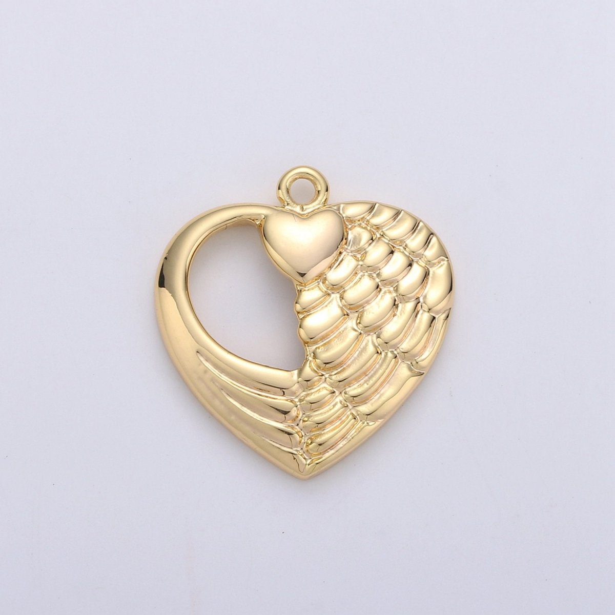 24K Gold Filled Beautiful Angel Wing Dainty Charm with Heart Love Symbol for Necklace or Bracelet, C-870 - DLUXCA