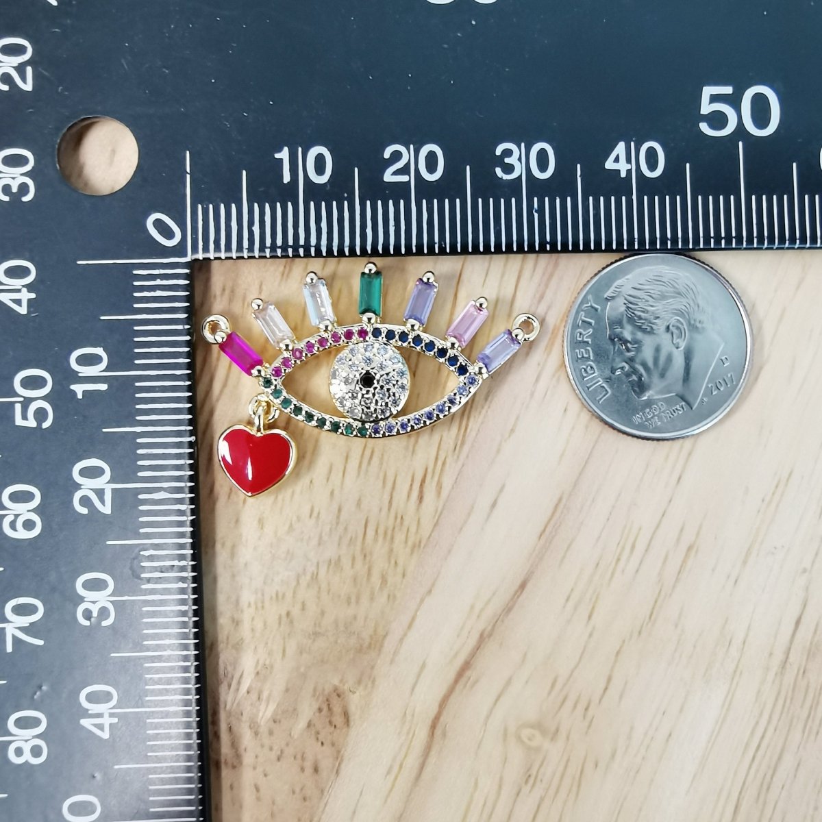 24K Gold Filled Beautiful Rainbow Evil Eye Connector Micro Pave CZ DIY Red Heart Enamel Love Charm Necklace Bracelet Findings F-421 - DLUXCA