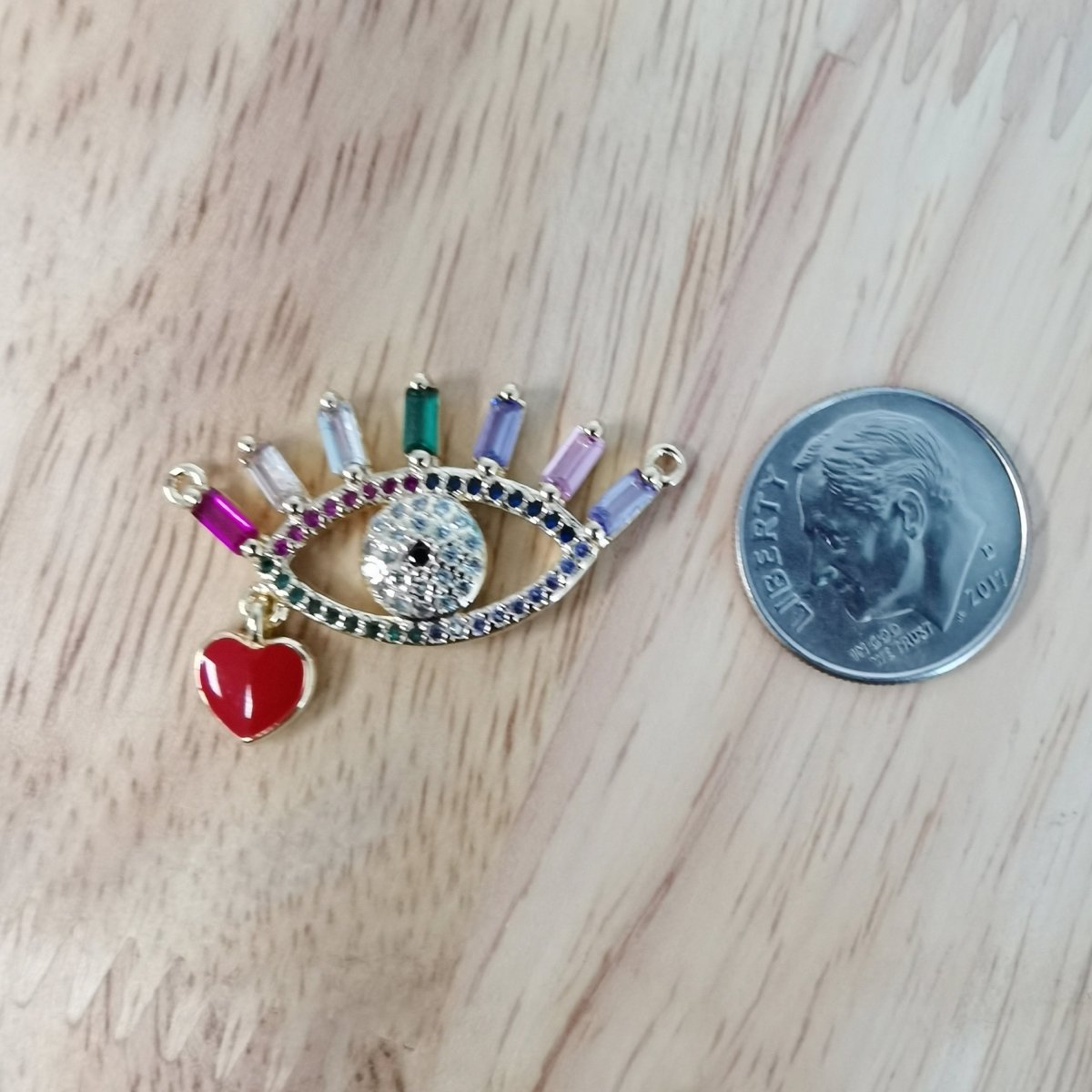 24K Gold Filled Beautiful Rainbow Evil Eye Connector Micro Pave CZ DIY Red Heart Enamel Love Charm Necklace Bracelet Findings F-421 - DLUXCA
