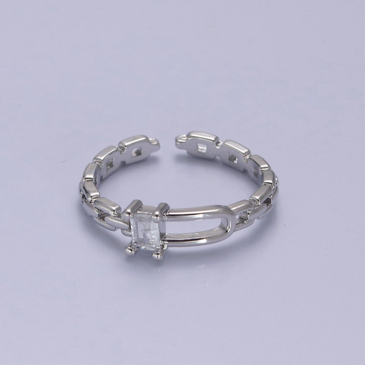 24K Gold Filled Belt Buckle Ring in Gold & Silver, Minimalist Cable Link Chain Ring with CZ Crystal Cubic Zirconia S-341 S-342 - DLUXCA