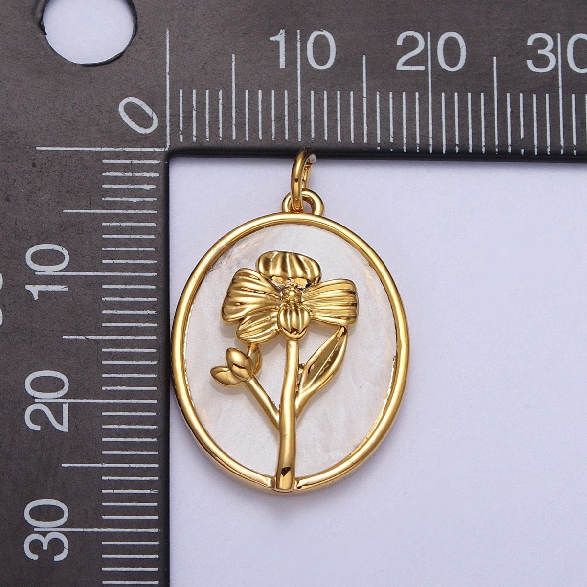 24K Gold Filled Birth Flower Personalized Oval Shell Pearl Charm | D-582 D-605 D-606 D-616 D-619 D-661 D-706 D-765 D-784 D-791 D-888 D-897 - DLUXCA