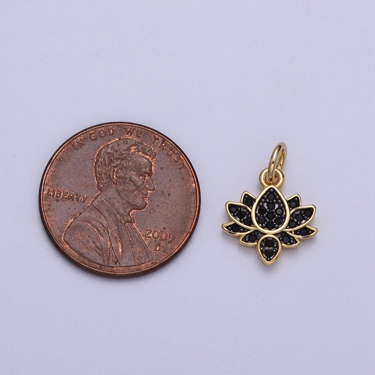 24K Gold Filled Black Micro Paved CZ Lotus Flower Charm | C-886 - DLUXCA
