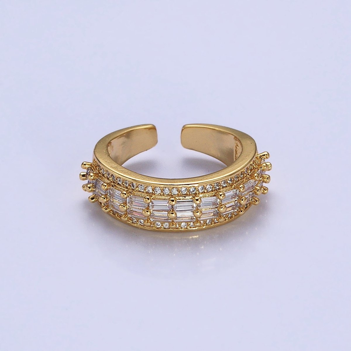 24K Gold Filled Black, Pink, Blue, Clear, Green, Fuchsia, Multicolor Baguette Micro Paved CZ Lined Ring in Gold & Silver | O-1821~O-1834 - DLUXCA