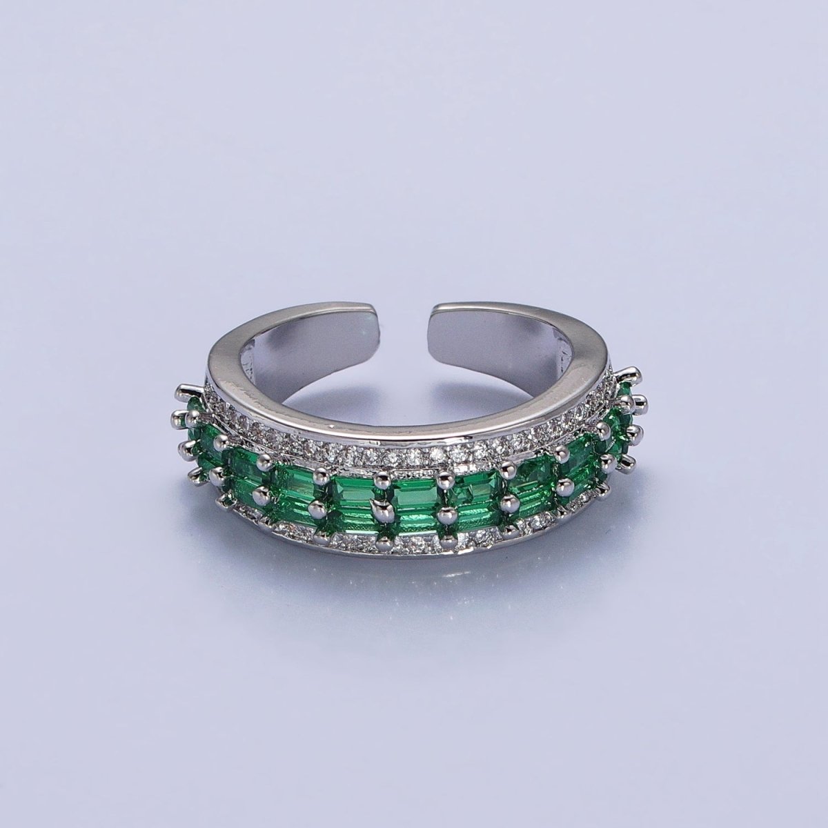 24K Gold Filled Black, Pink, Blue, Clear, Green, Fuchsia, Multicolor Baguette Micro Paved CZ Lined Ring in Gold & Silver | O-1821~O-1834 - DLUXCA