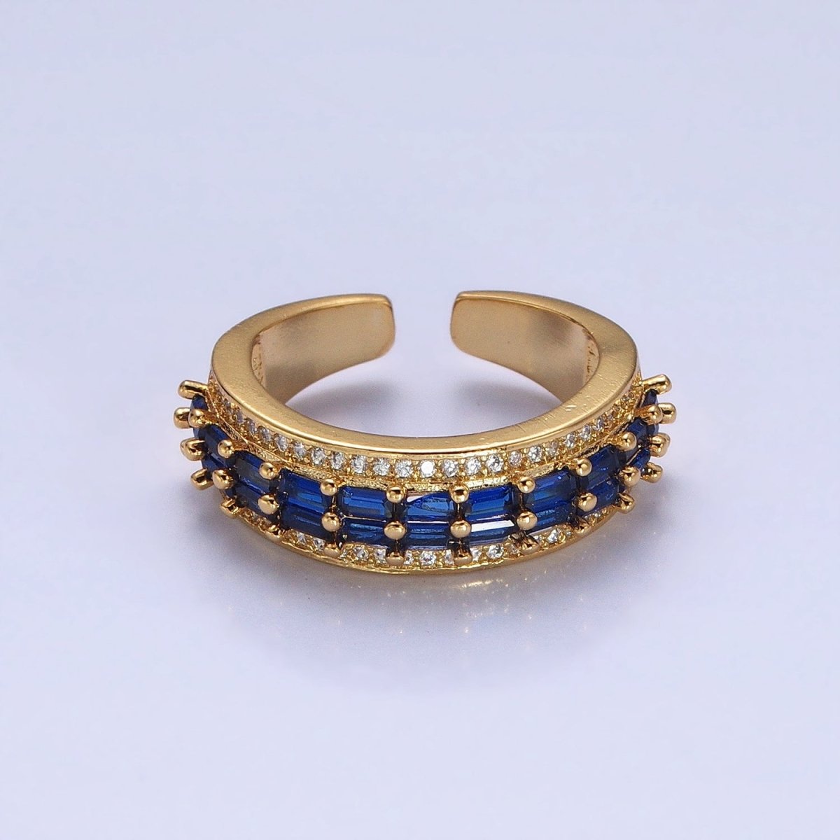 24K Gold Filled Black, Pink, Blue, Clear, Green, Fuchsia, Multicolor Baguette Micro Paved CZ Lined Ring in Gold & Silver | O-1821~O-1834 - DLUXCA