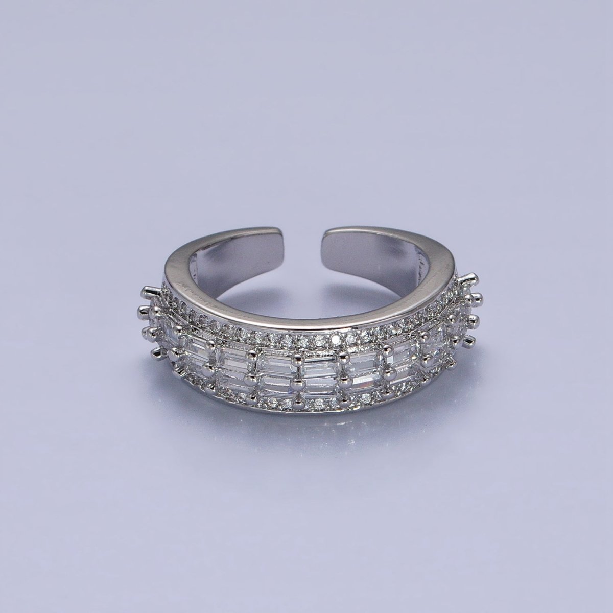 24K Gold Filled Black, Pink, Blue, Clear, Green, Fuchsia, Multicolor Baguette Micro Paved CZ Lined Ring in Gold & Silver | O-1821~O-1834 - DLUXCA